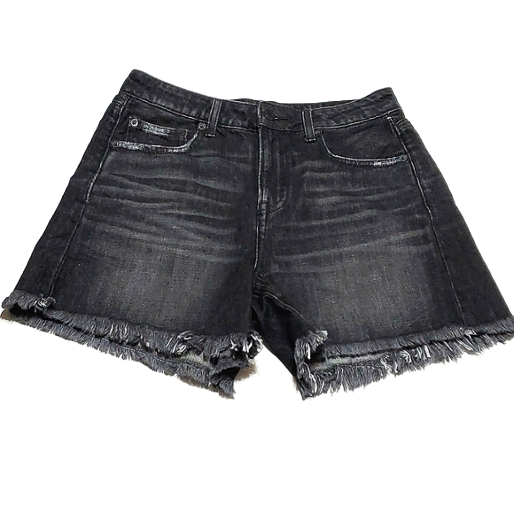 American Eagle Black  Distressed Denim Shorts Sz 2